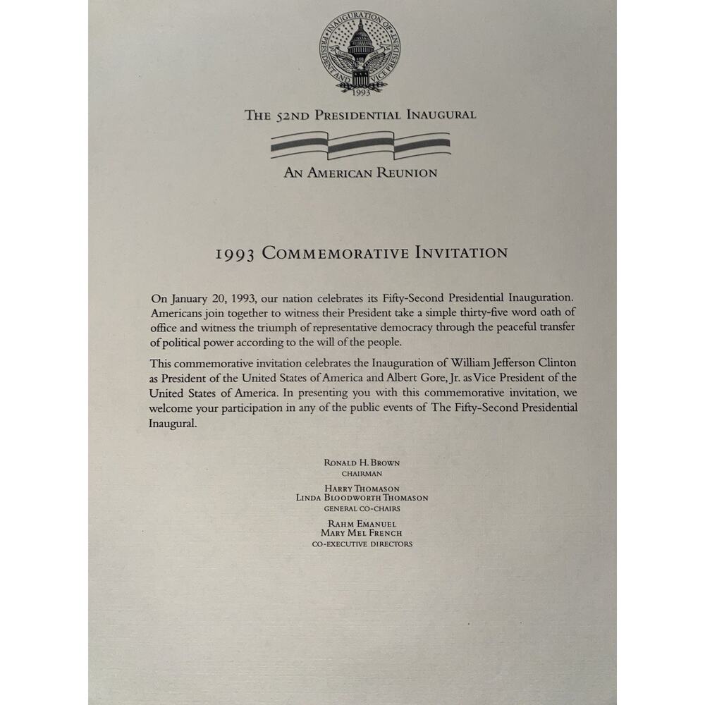 Rare 1993 Commemorative ClLINTON/GORE Presidential Inaugural Invitation USA - Picture 6 of 8